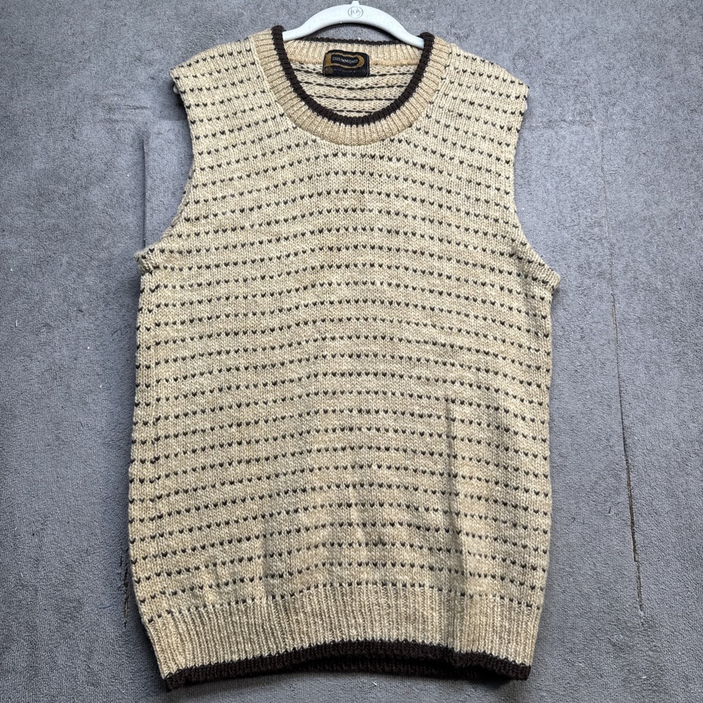 Vintage Wool Sweater Vest Retro Grandpa Knit Pattern Layering‎ Piece Mens Large